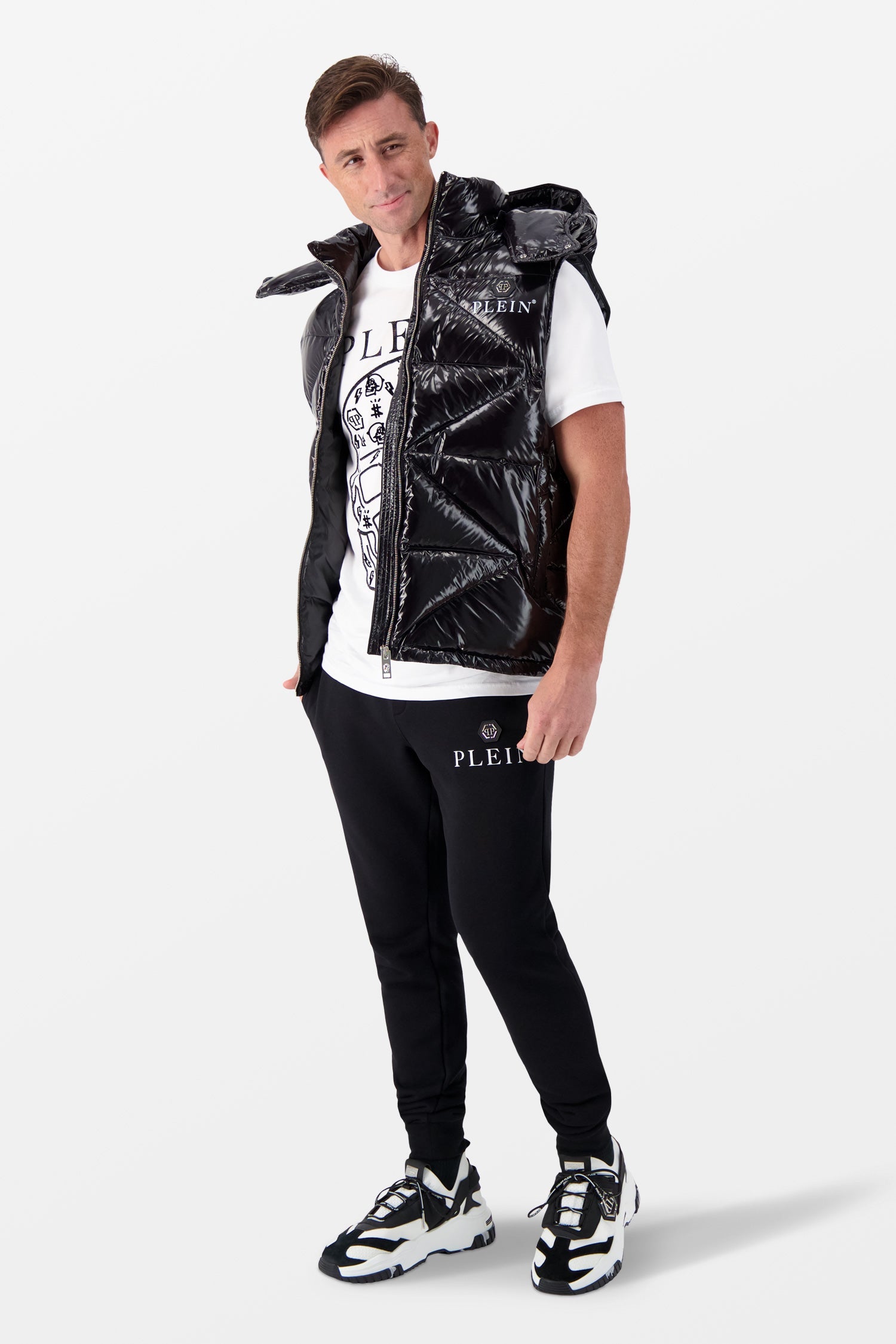 Philipp Plein Black Sleeveless Quilted Down jacket Hexagon