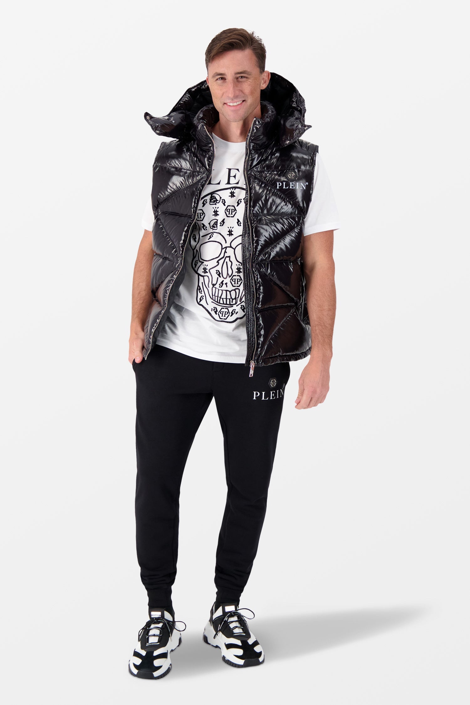Philipp Plein Black Sleeveless Quilted Down jacket Hexagon