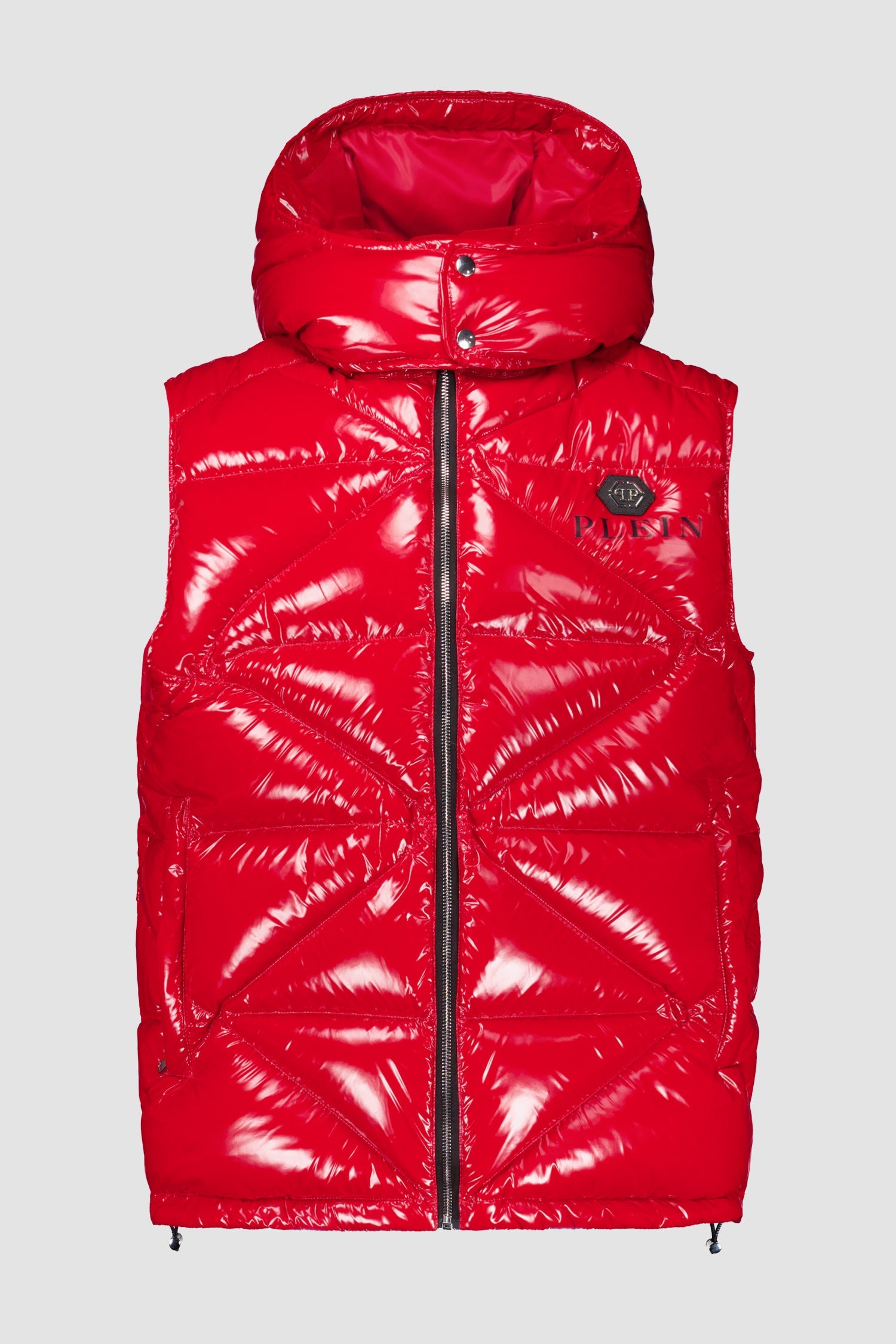 Philipp Plein Red Sleeveless Quilted Down jacket Hexagon