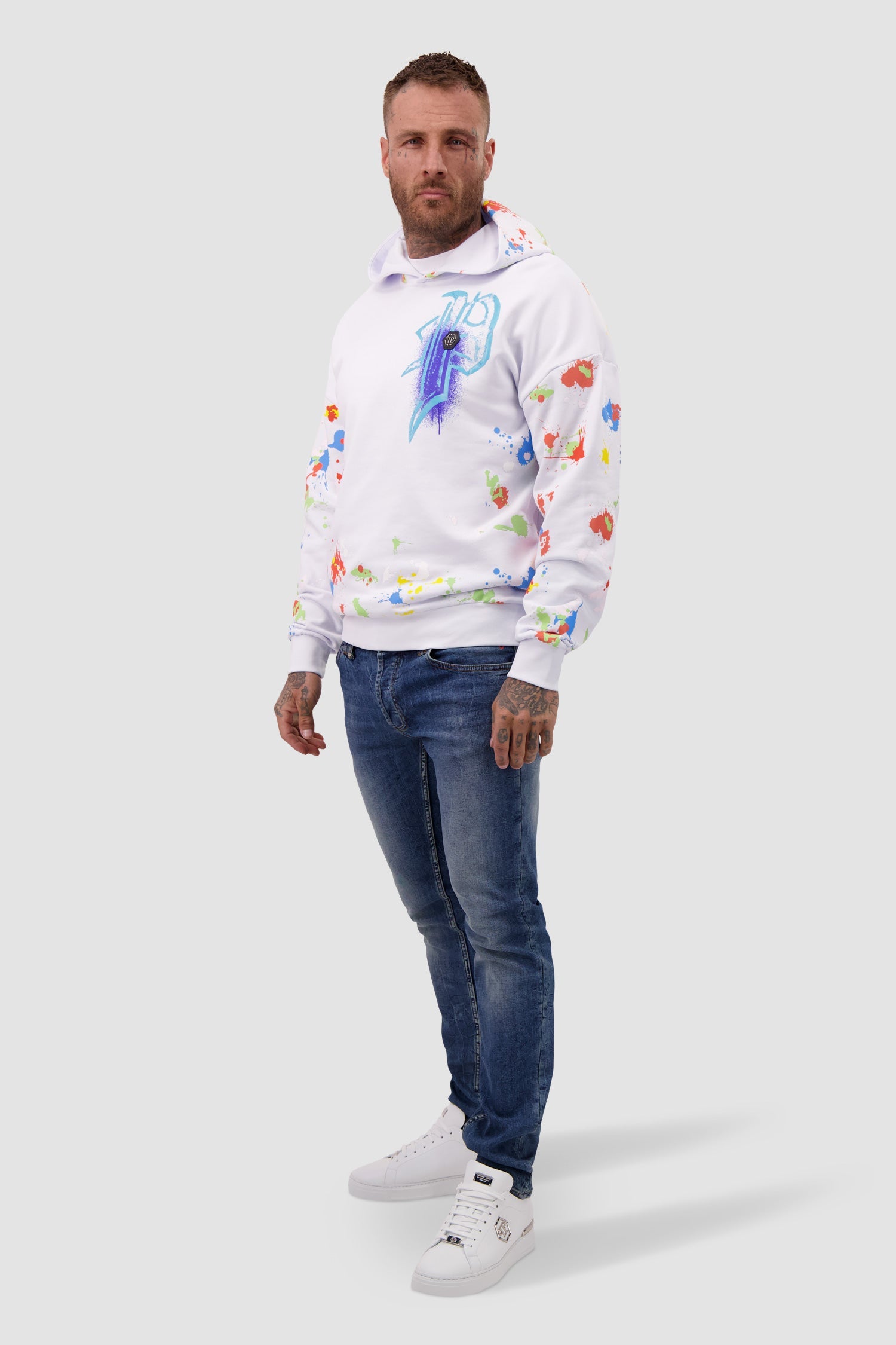 Philipp Plein White Dripping Skull Hoodie