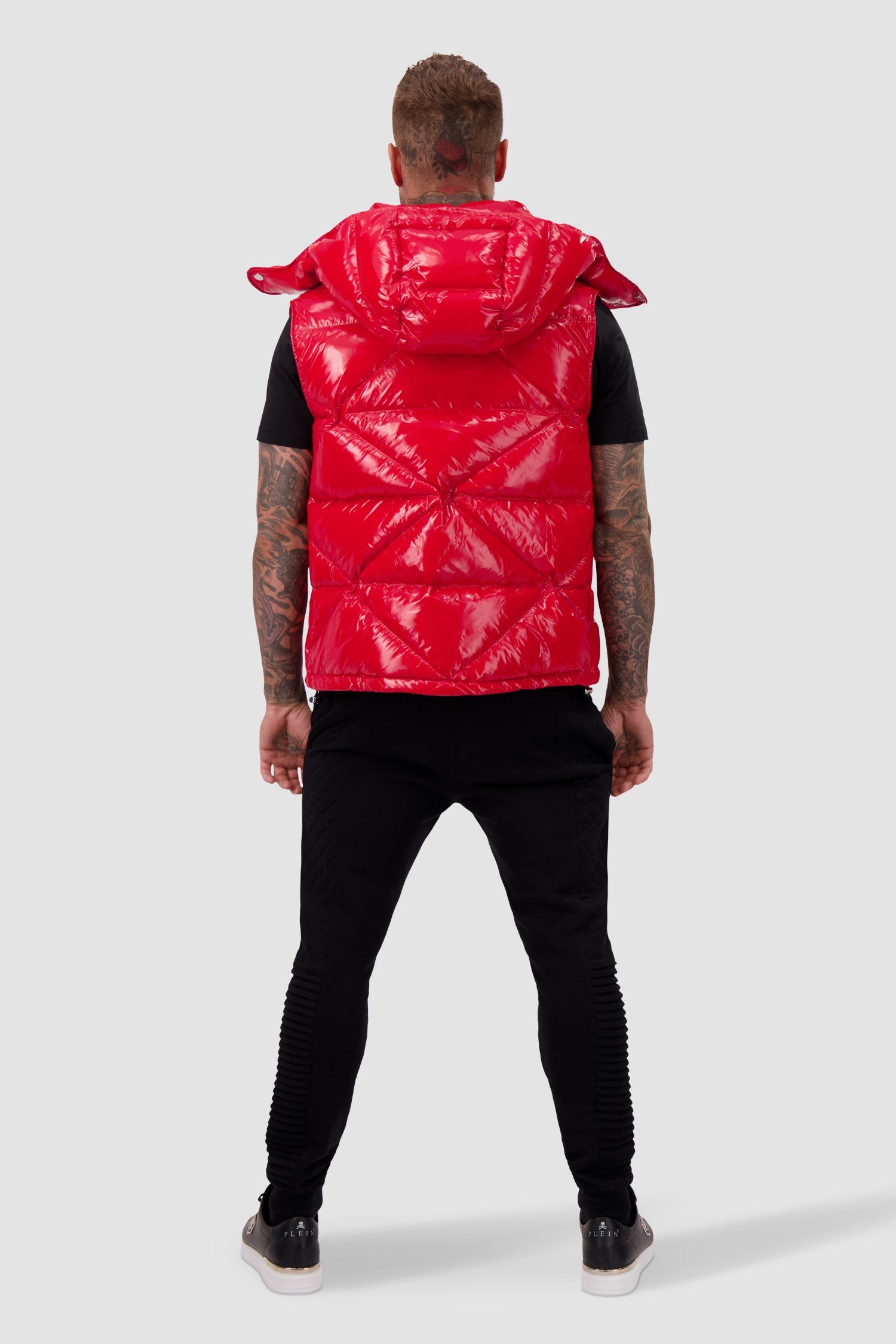 Philipp Plein Red Sleeveless Quilted Down jacket Hexagon