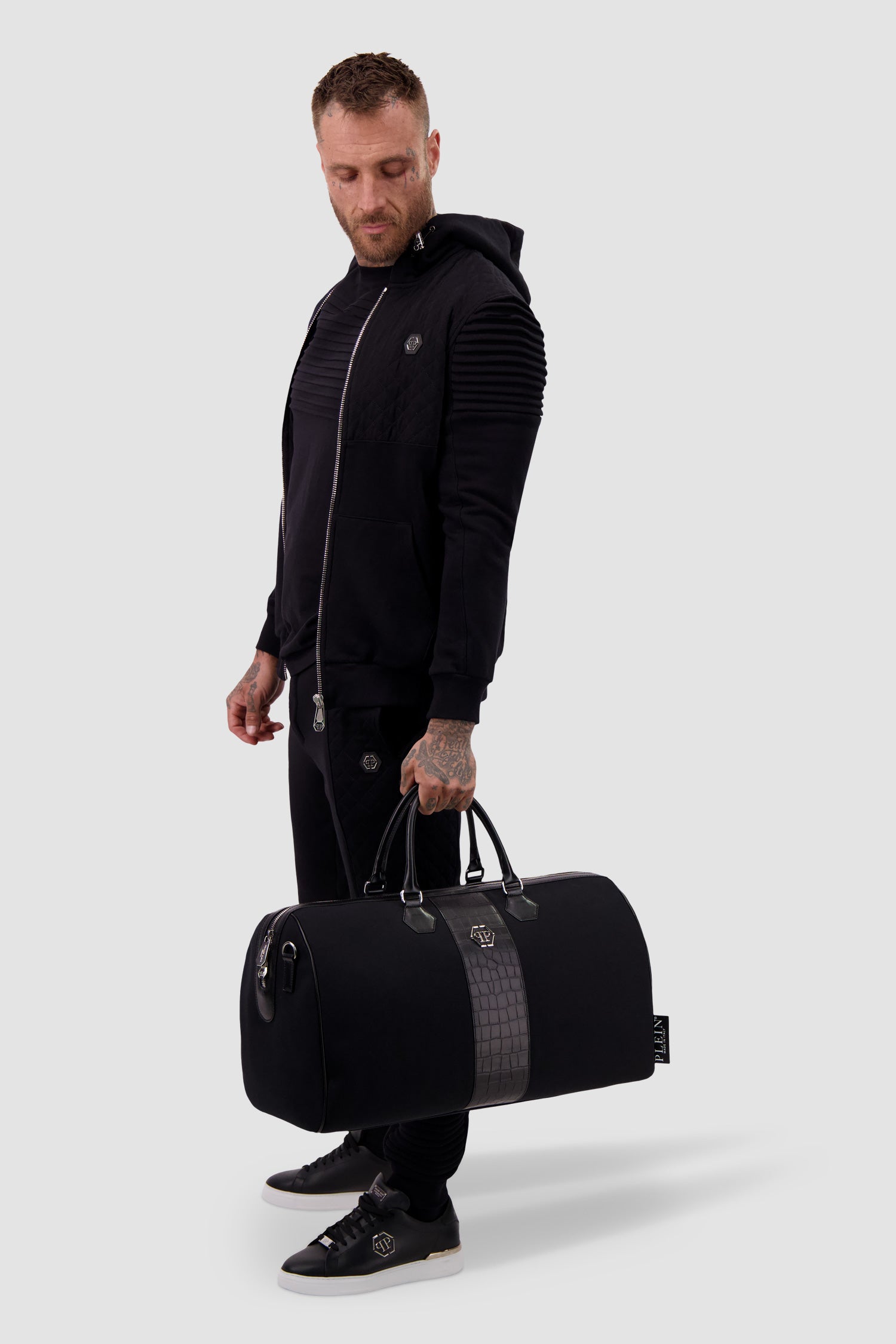 Philipp Plein Croco Effect Canvas Handle Bag