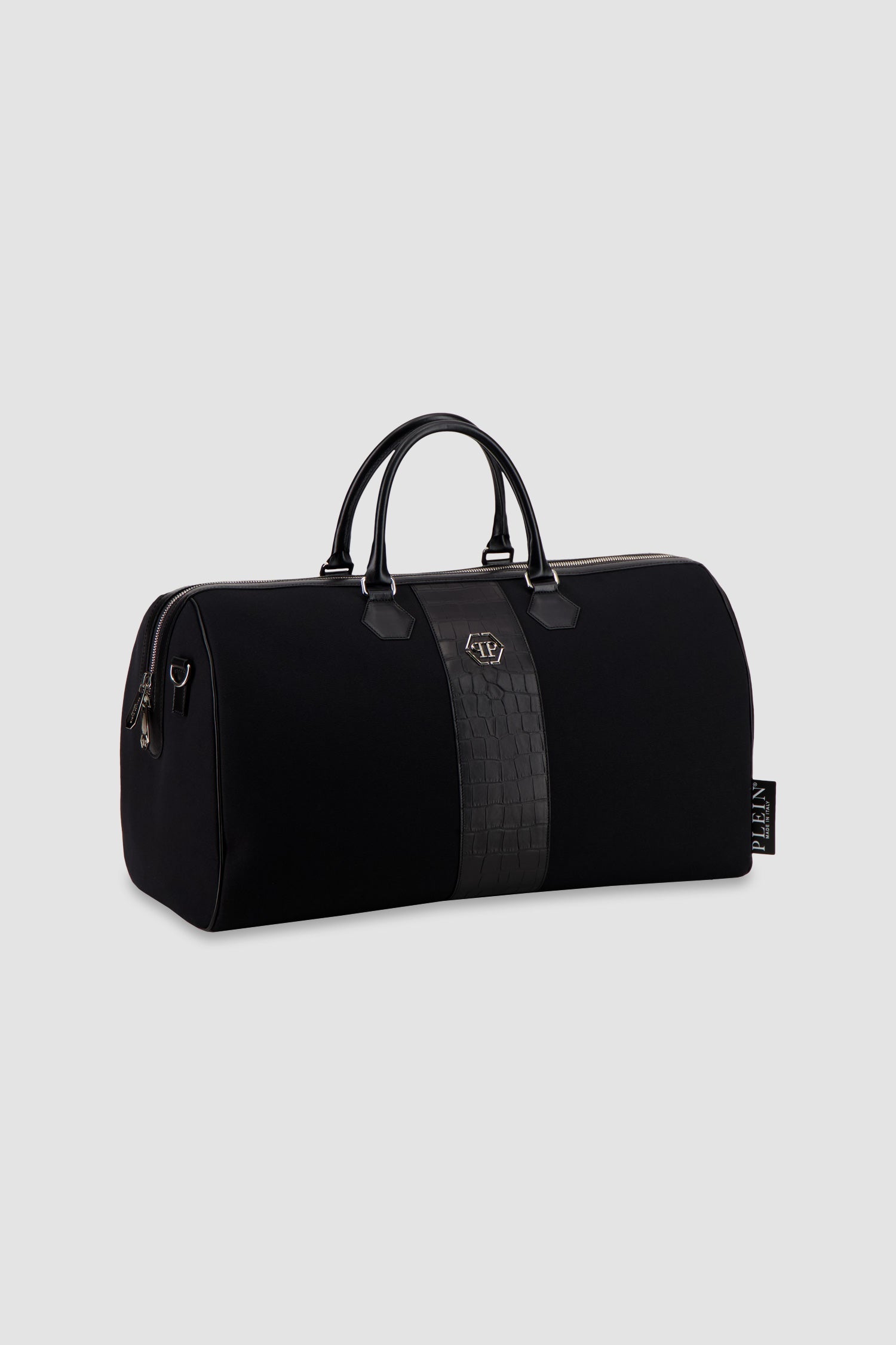 Philipp Plein Croco Effect Canvas Handle Bag