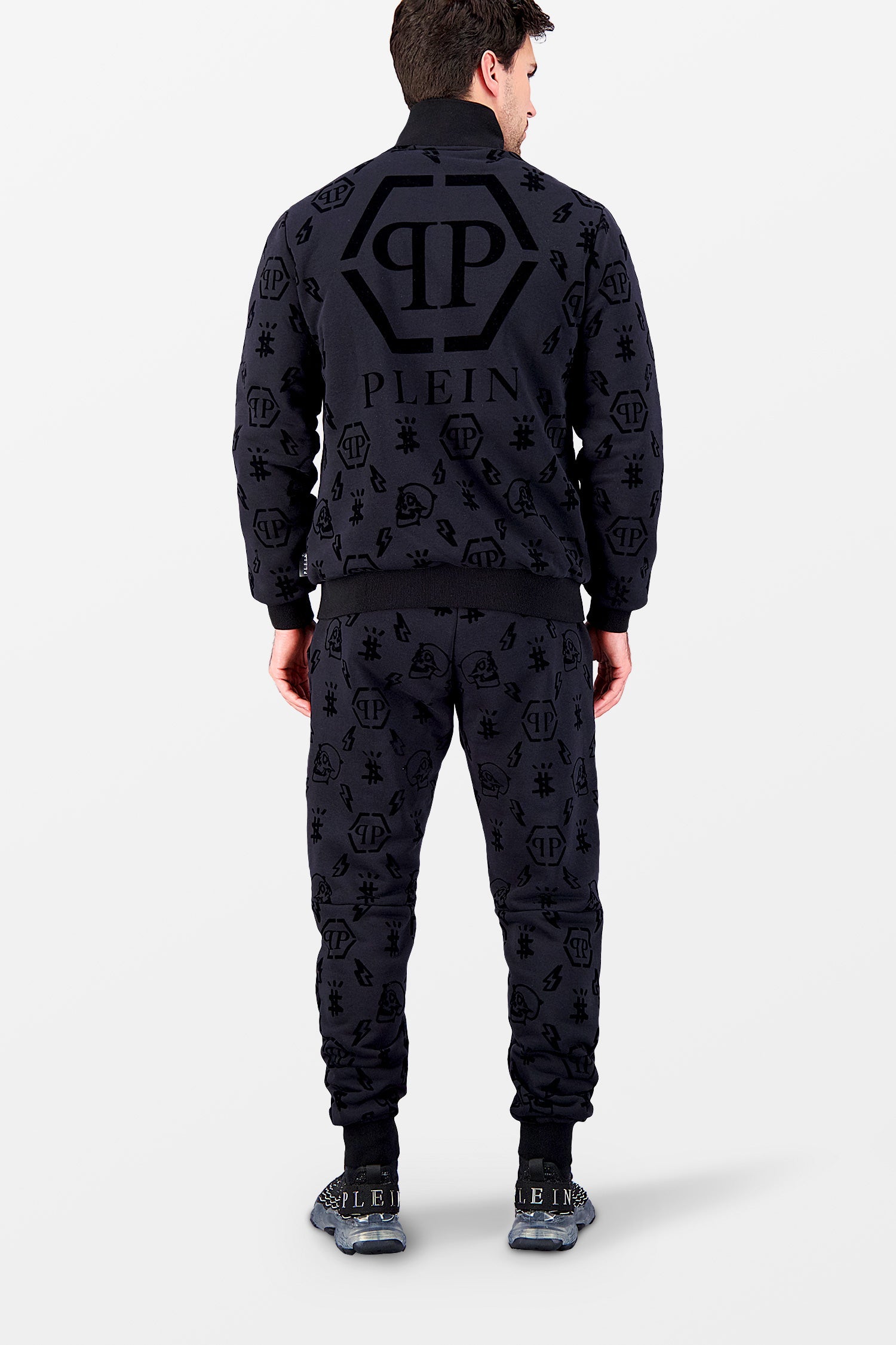 Philipp Plein Black Flock Monogram Jogging Trousers