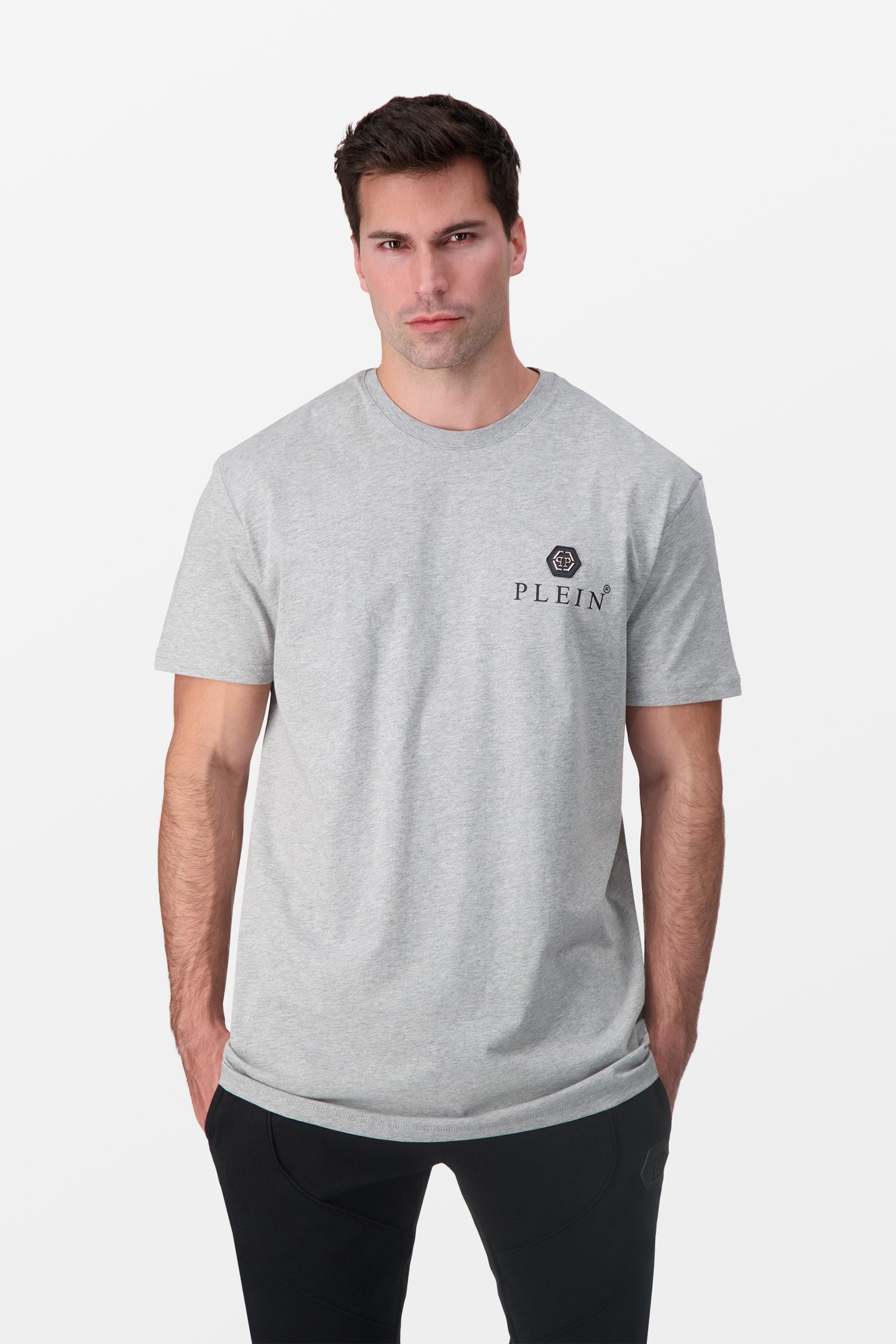 Philipp Plein Grey Round Neck SS Iconic Plein T-Shirt