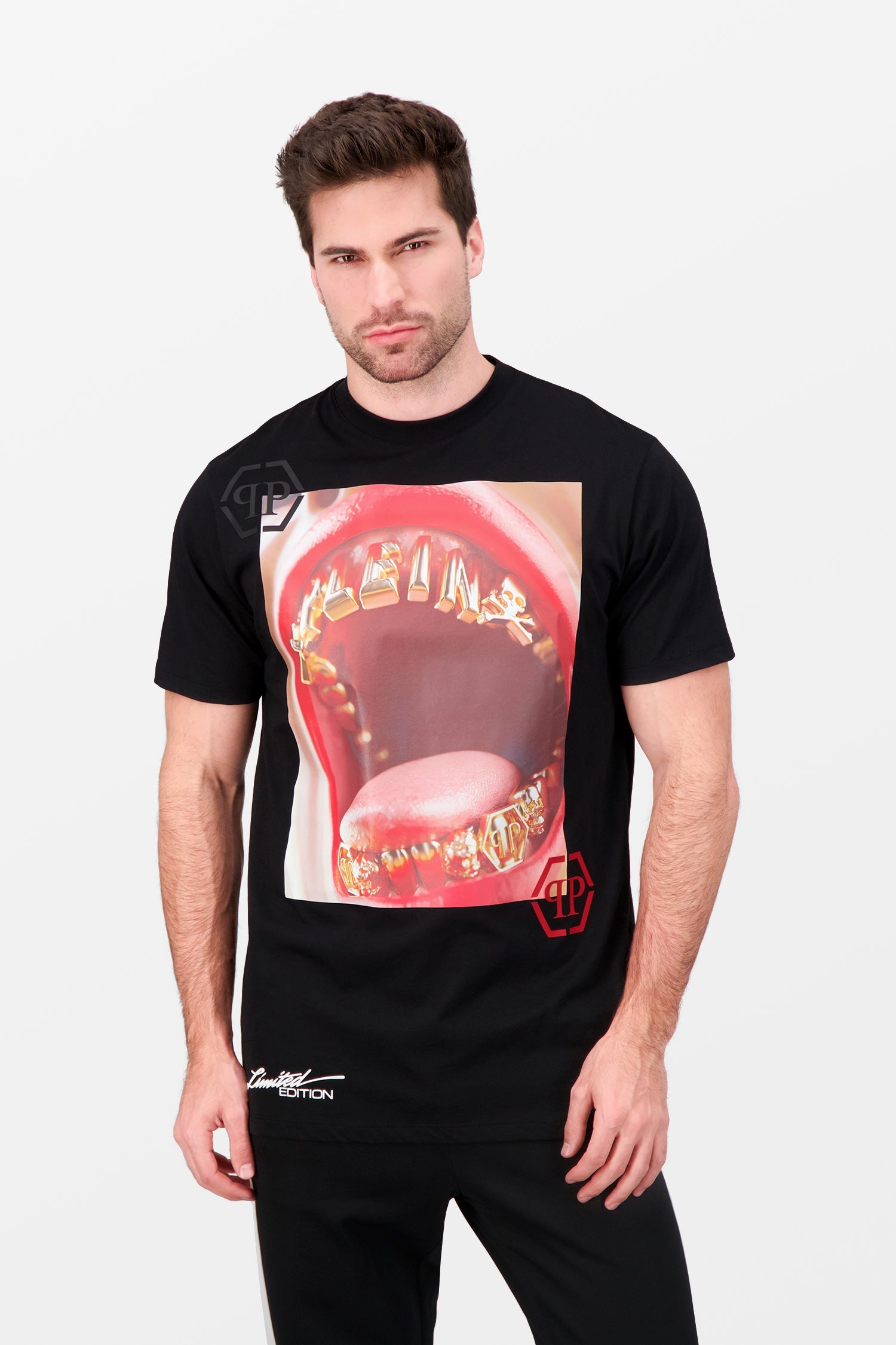 Philipp Plein Black Round Neck Limited SS PP Lips T-Shirt