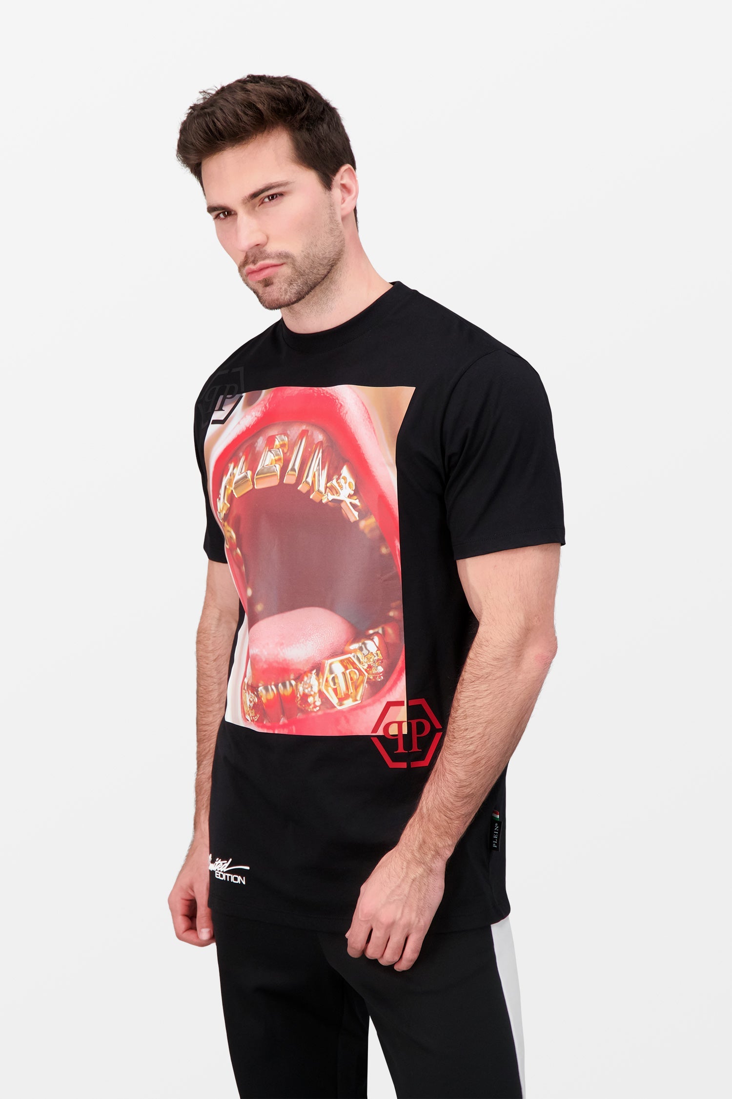 Philipp Plein Black Round Neck Limited SS PP Lips T-Shirt