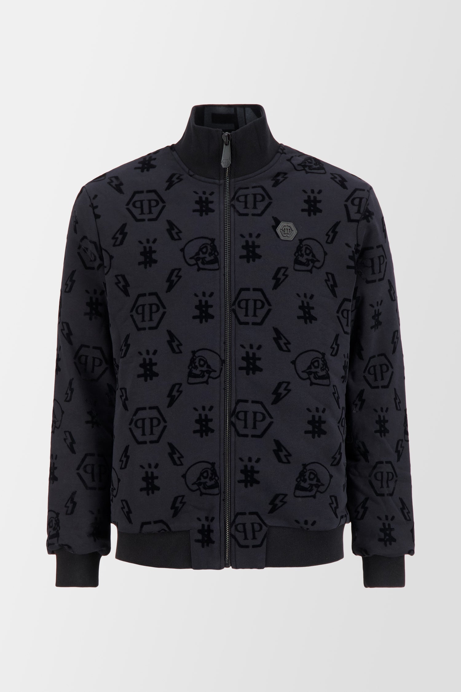 Philipp Plein Black Flock Monogram Jogging Jacket