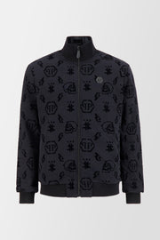 Philipp Plein Black Flock Monogram Jogging Jacket
