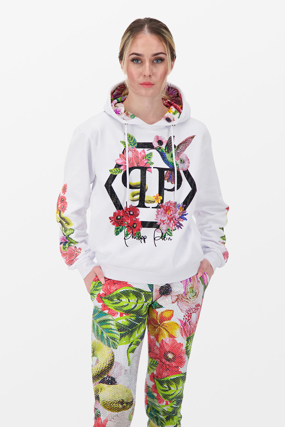 Philipp Plein White Flowers Hoodie
