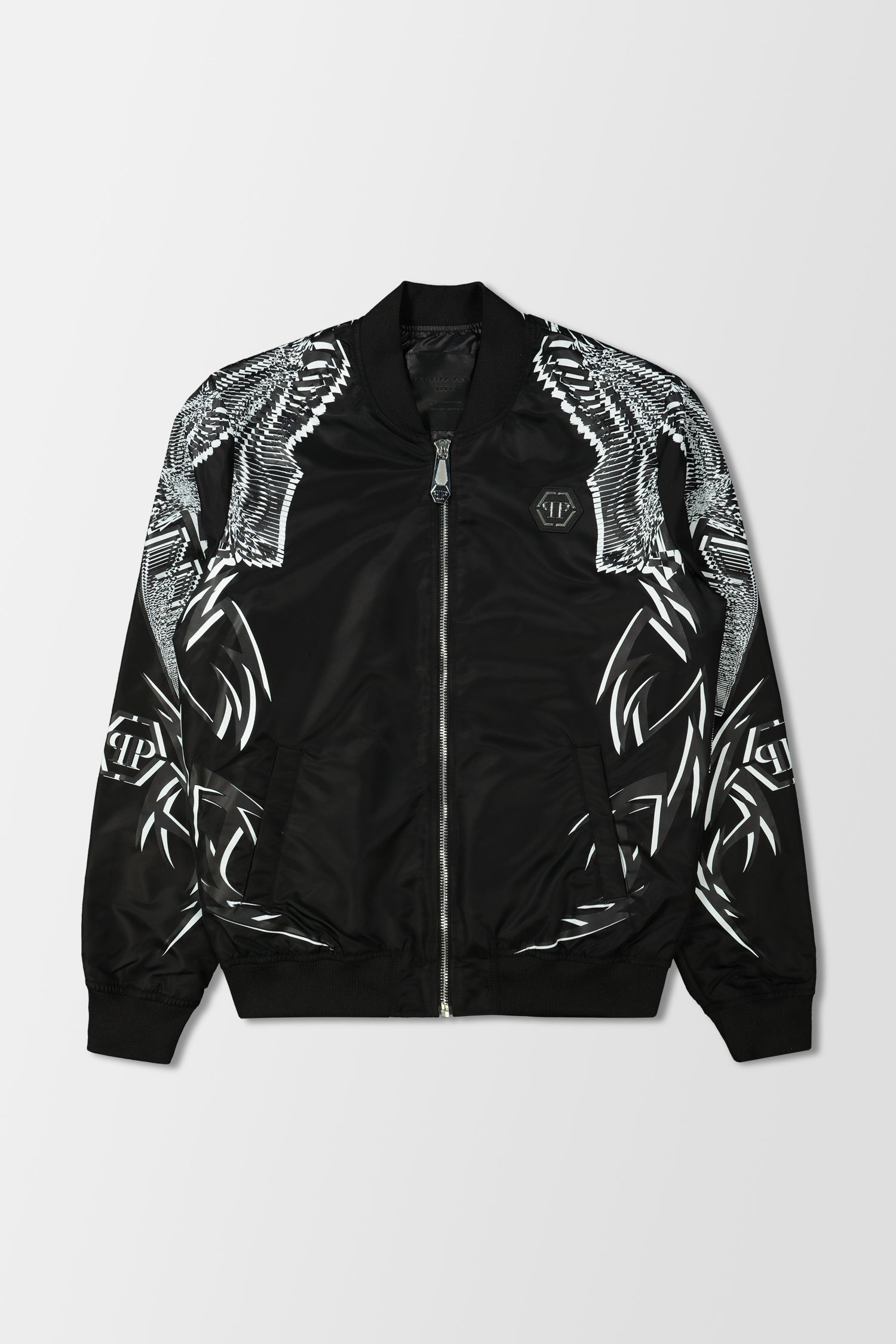 Philipp Plein Black Foulard Texture Bomber Jacket