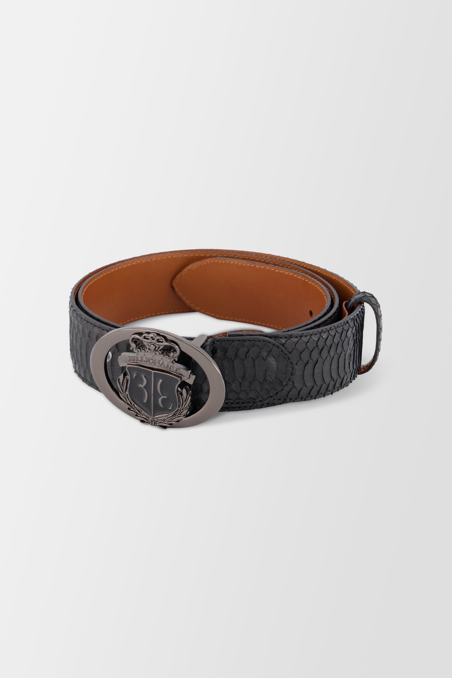 Billionaire Black/Black Nickel Elaphe Belt Crest