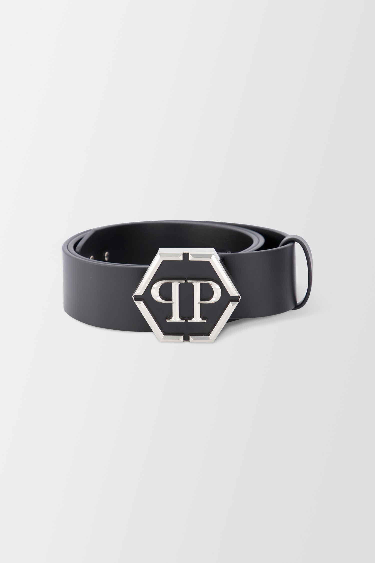 Philipp Plein Black Leather Star Belt