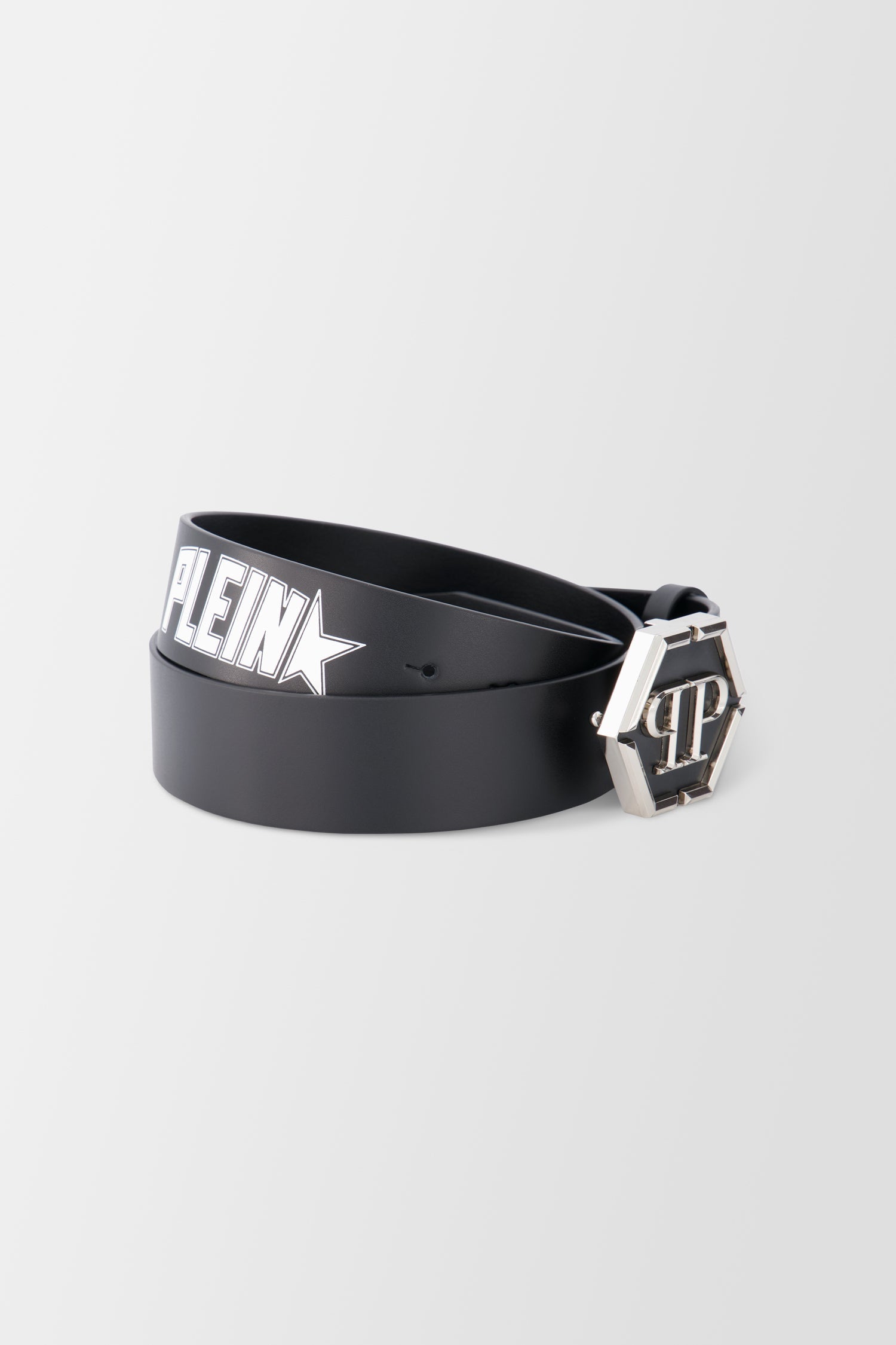 Philipp Plein Black Leather Star Belt
