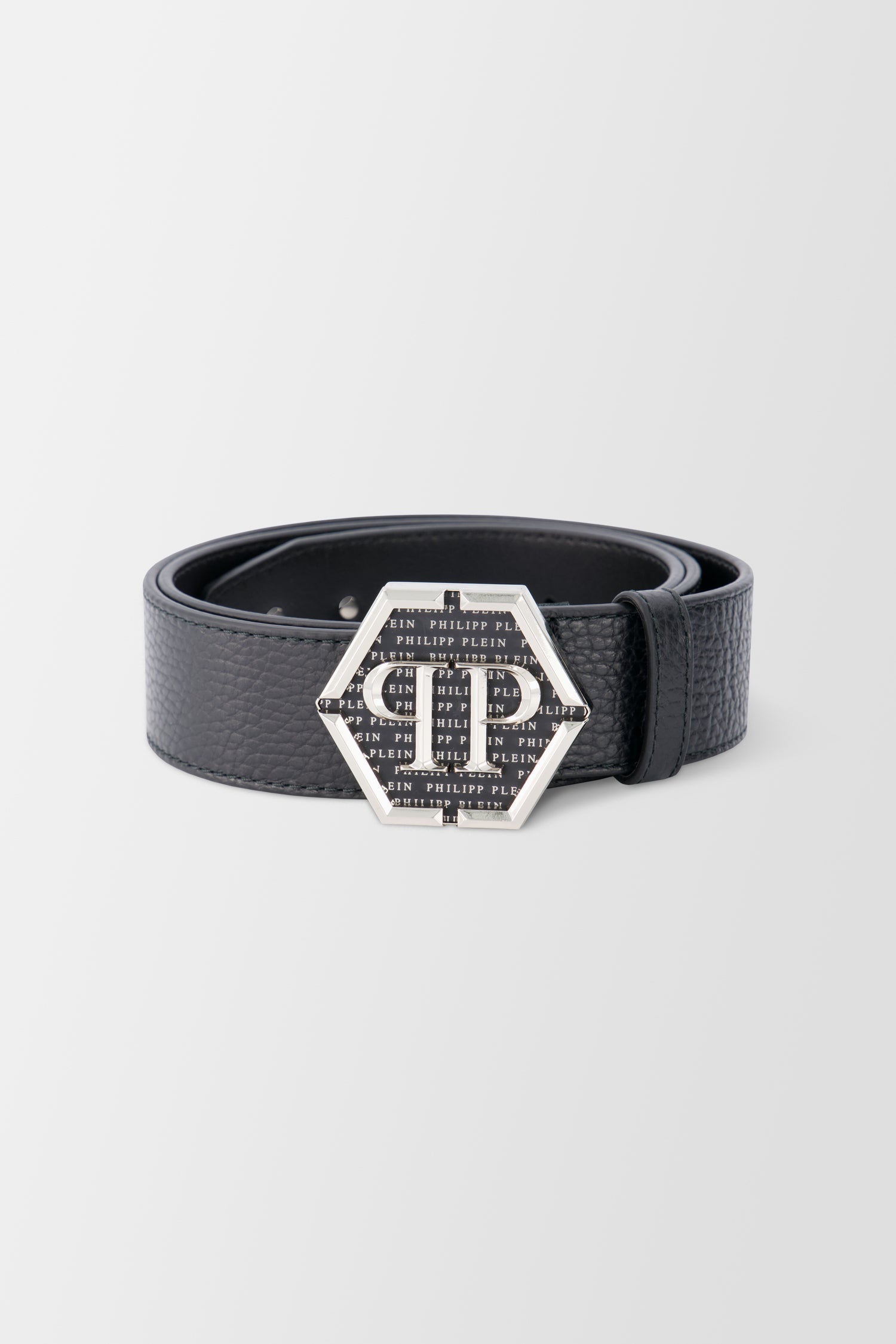 Philipp Plein Black Leather Hexagon Belt