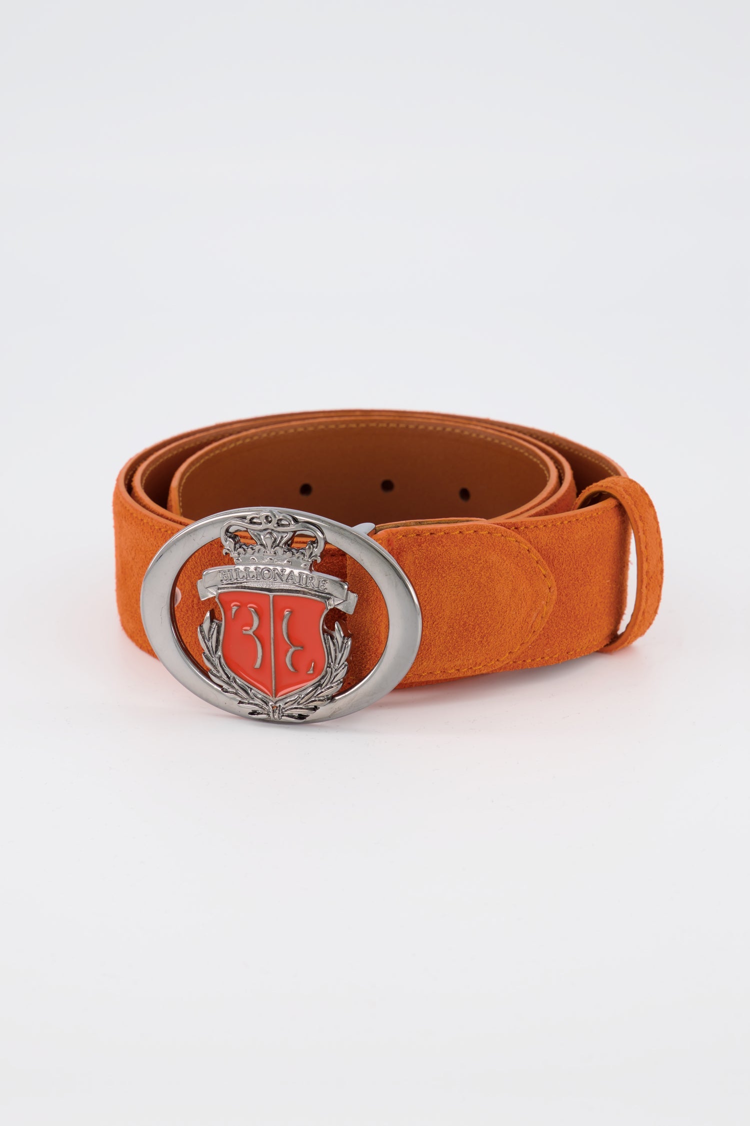 Billionaire Orange Suede Belt Crest