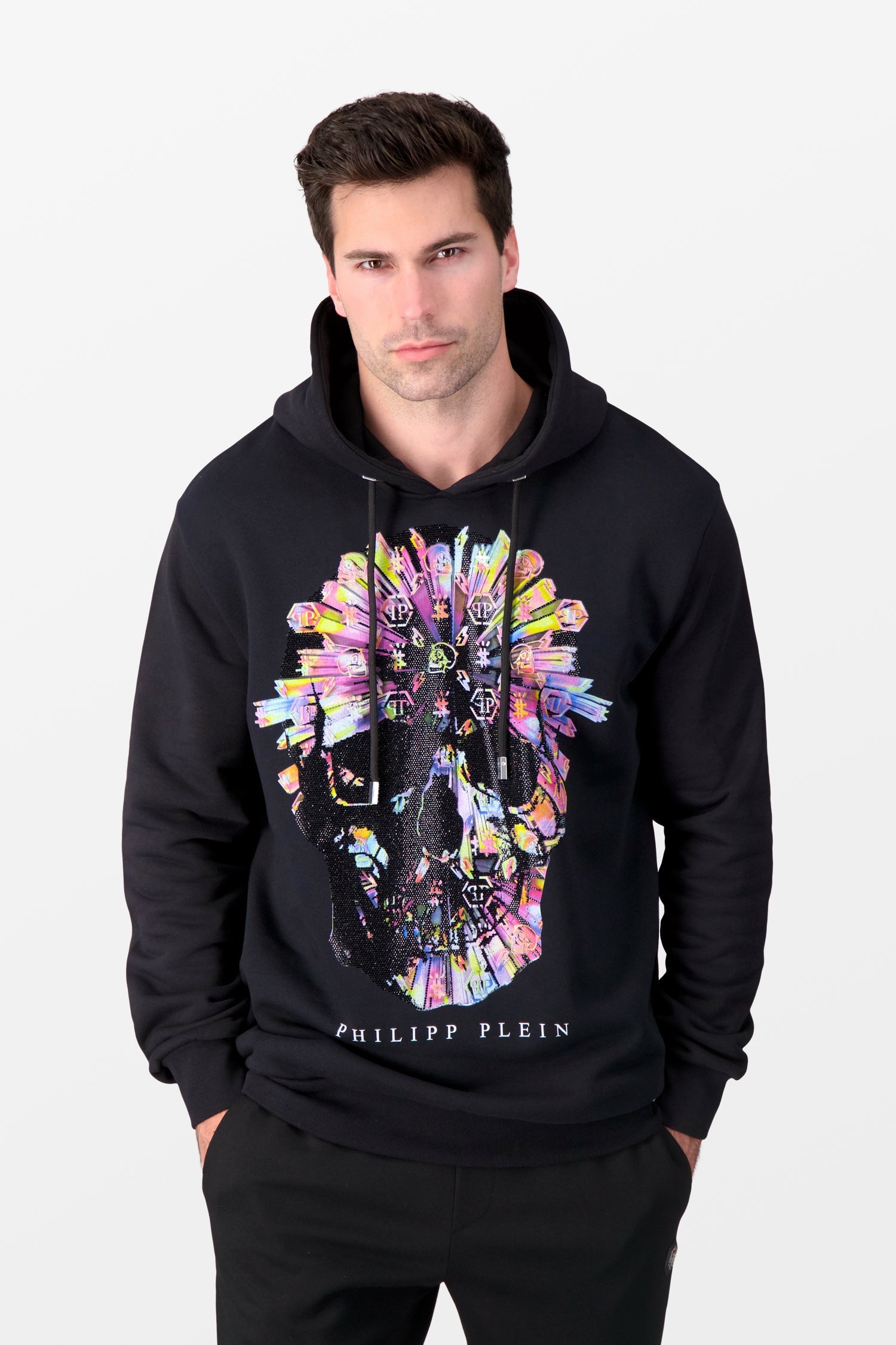 Philipp Plein Multicolor Skull Black Hoodie