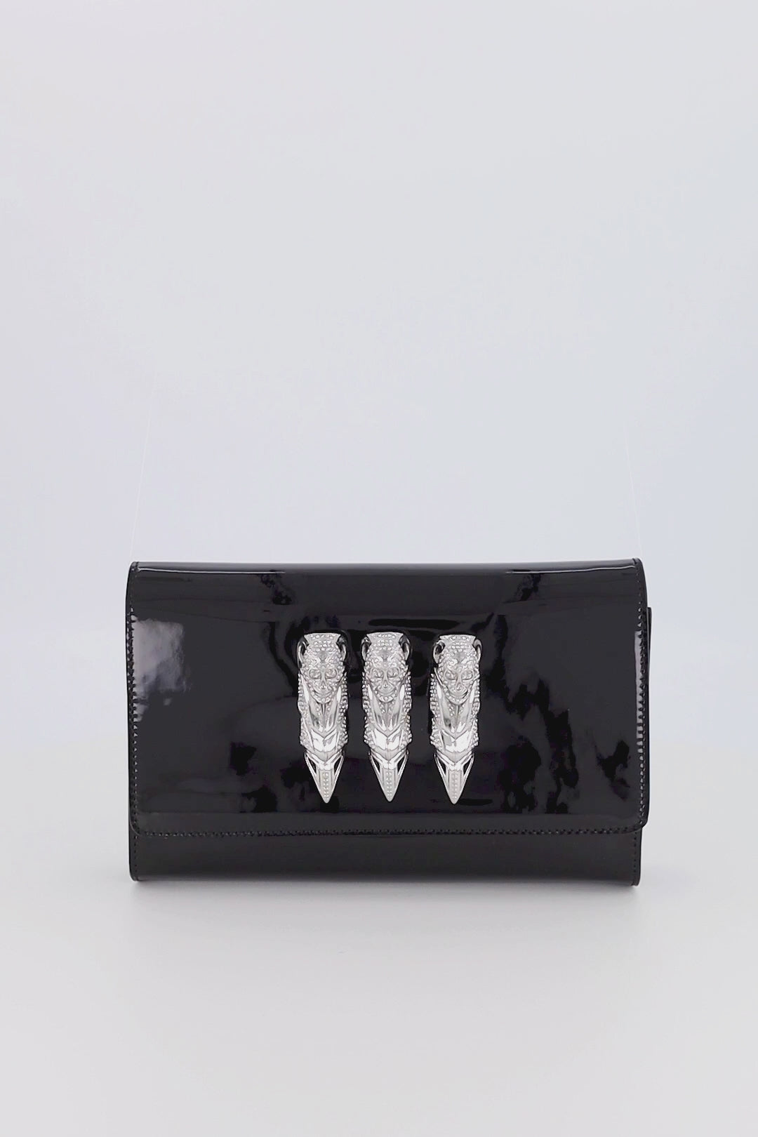 Load video: Philipp Plein Black Leather Patent Shoulder Bag