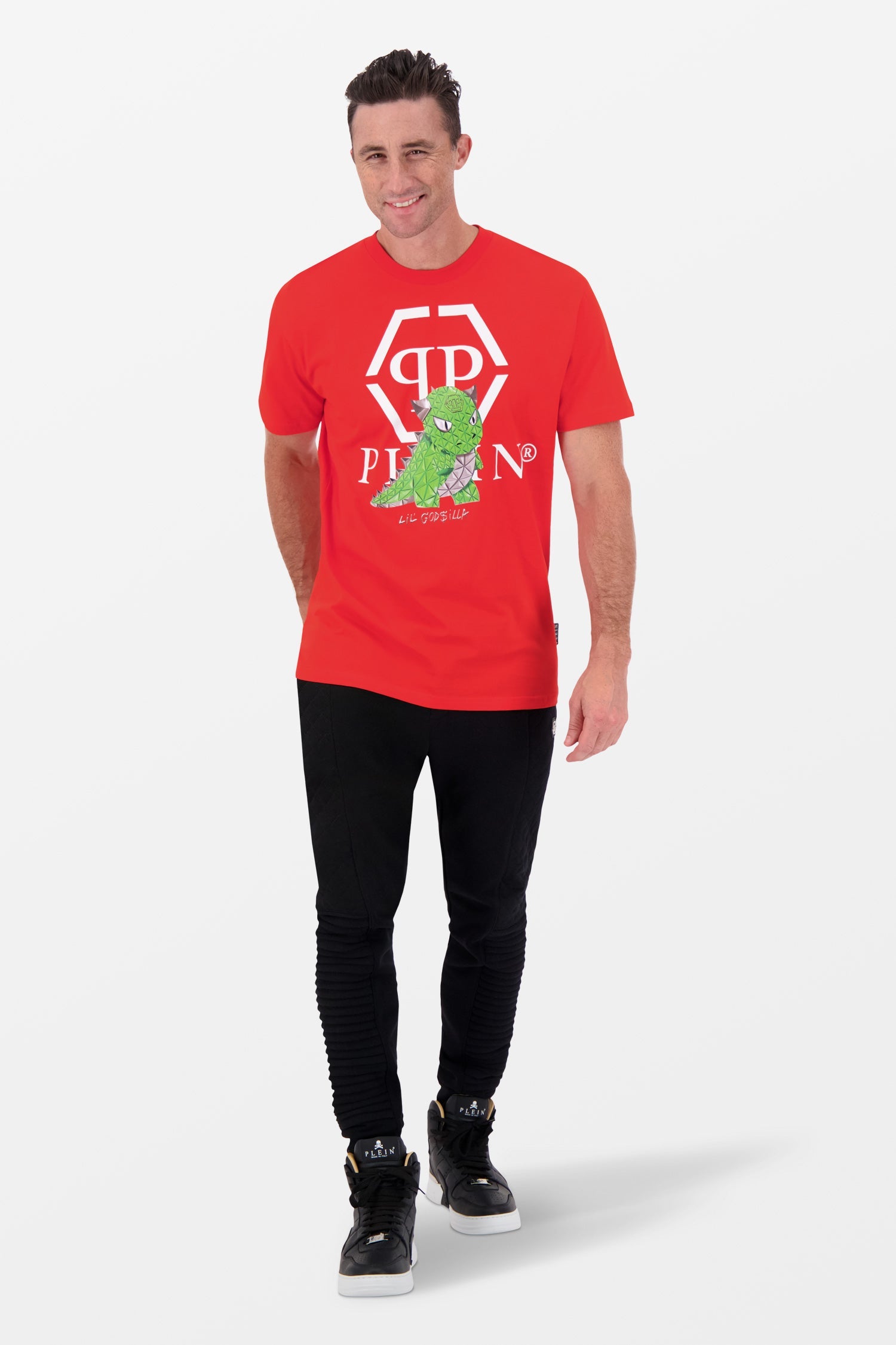 Philipp Plein Red Round Neck SS Monster T-Shirt