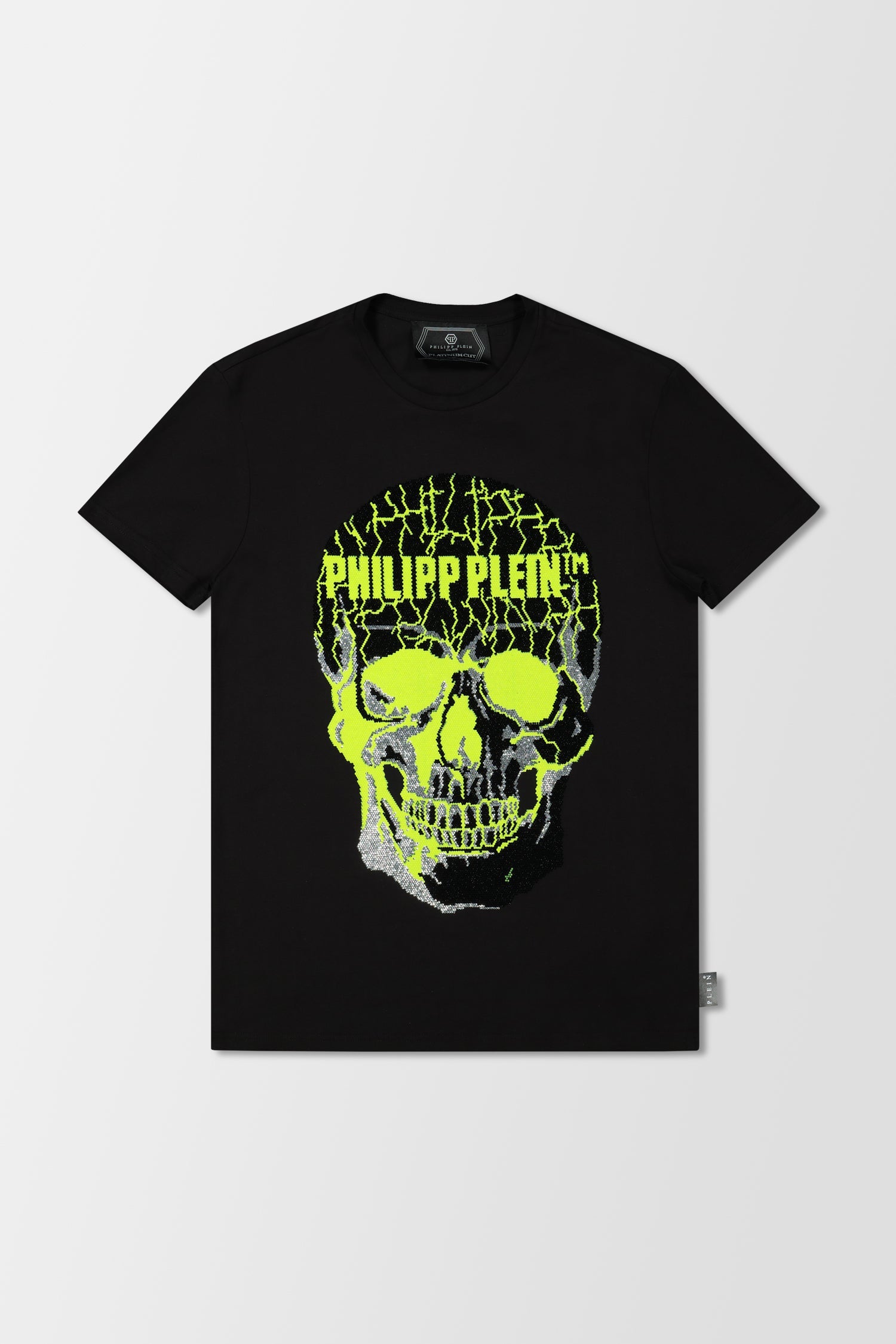 Philipp Plein Black/Yellow Round Neck Skull Rhinestone T-Shirt