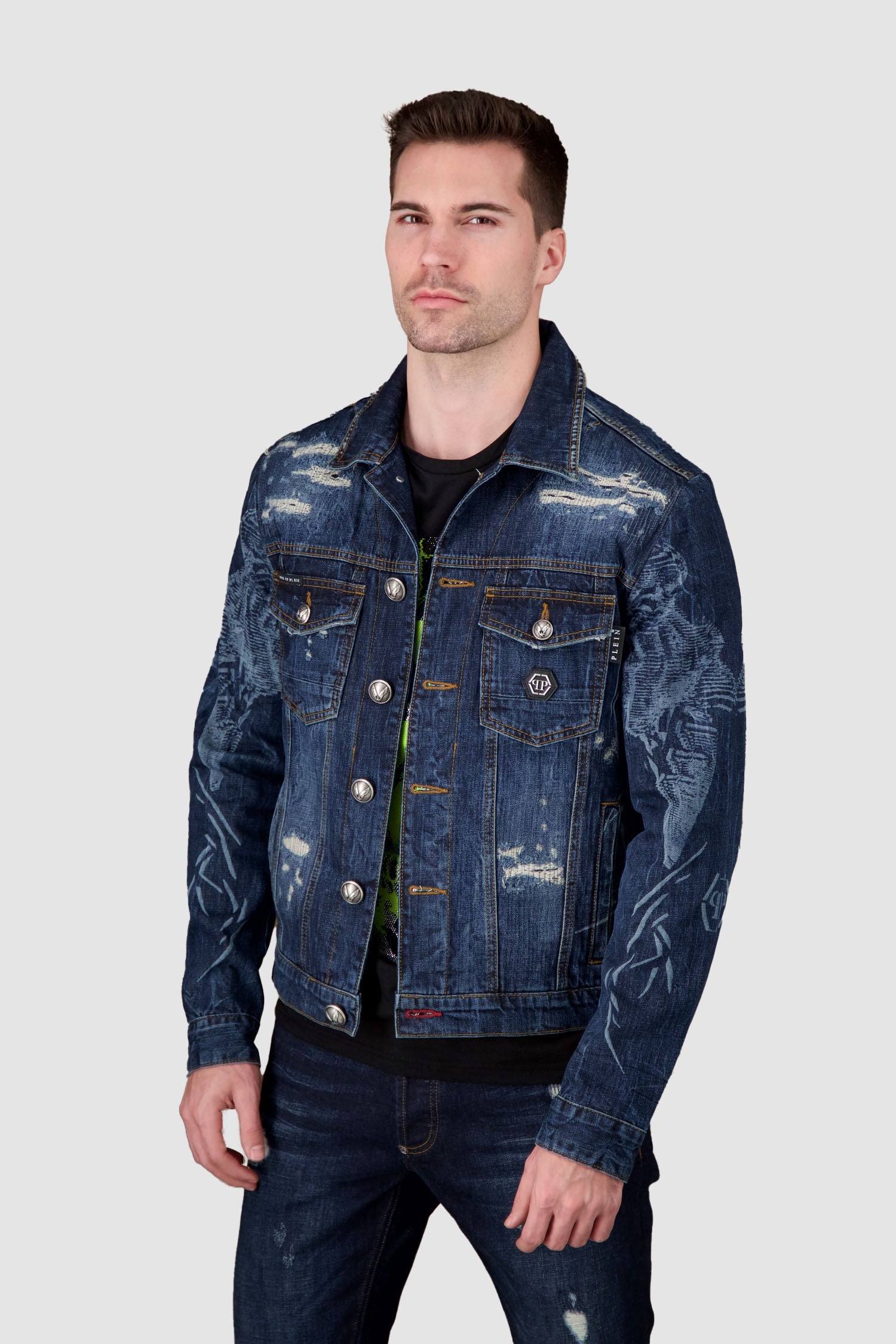 Philipp Plein Dark Blue Denim Jacket Psychosocial