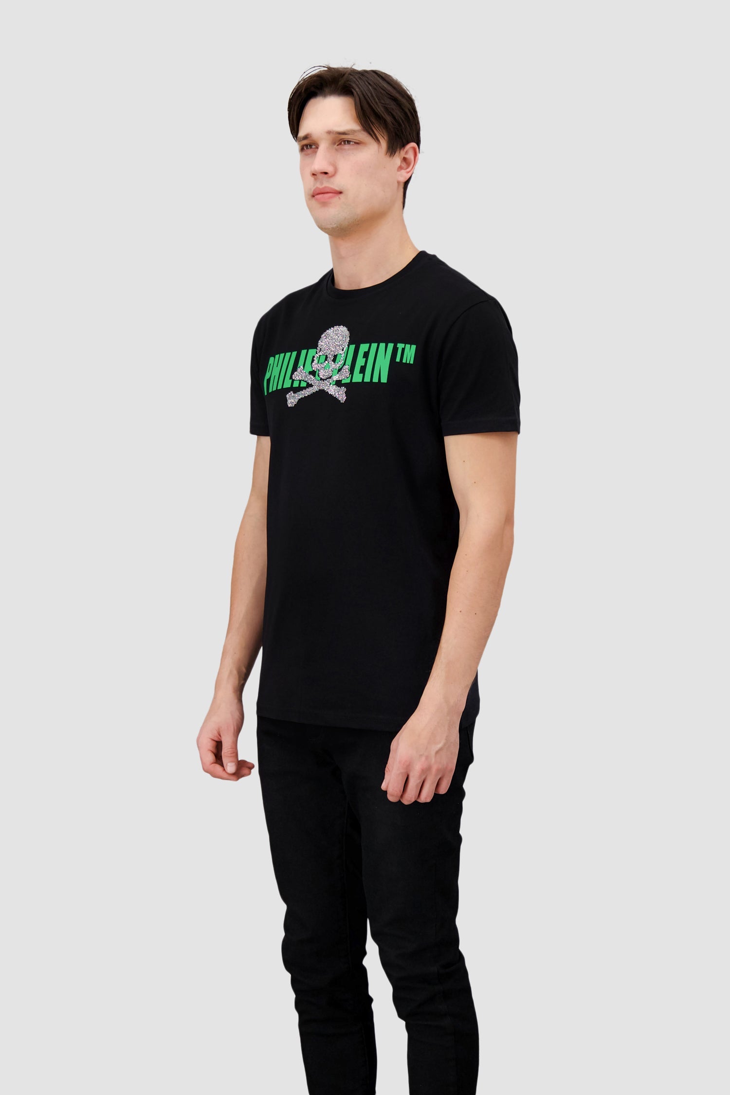 Philipp Plein Black/Neon Round Neck SS Skull Strass T-Shirt