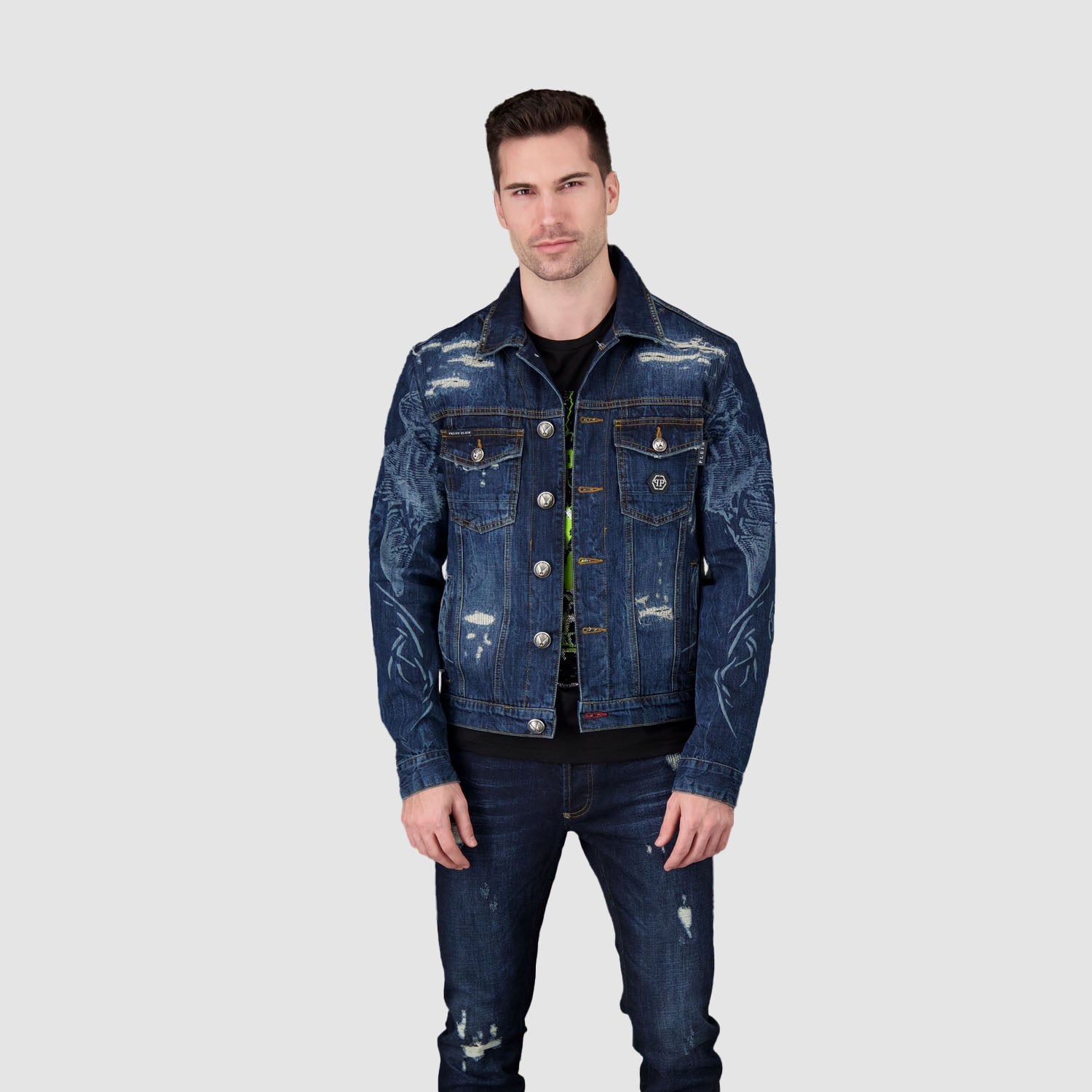 Philipp Plein Dark Blue Denim Jacket Psychosocial