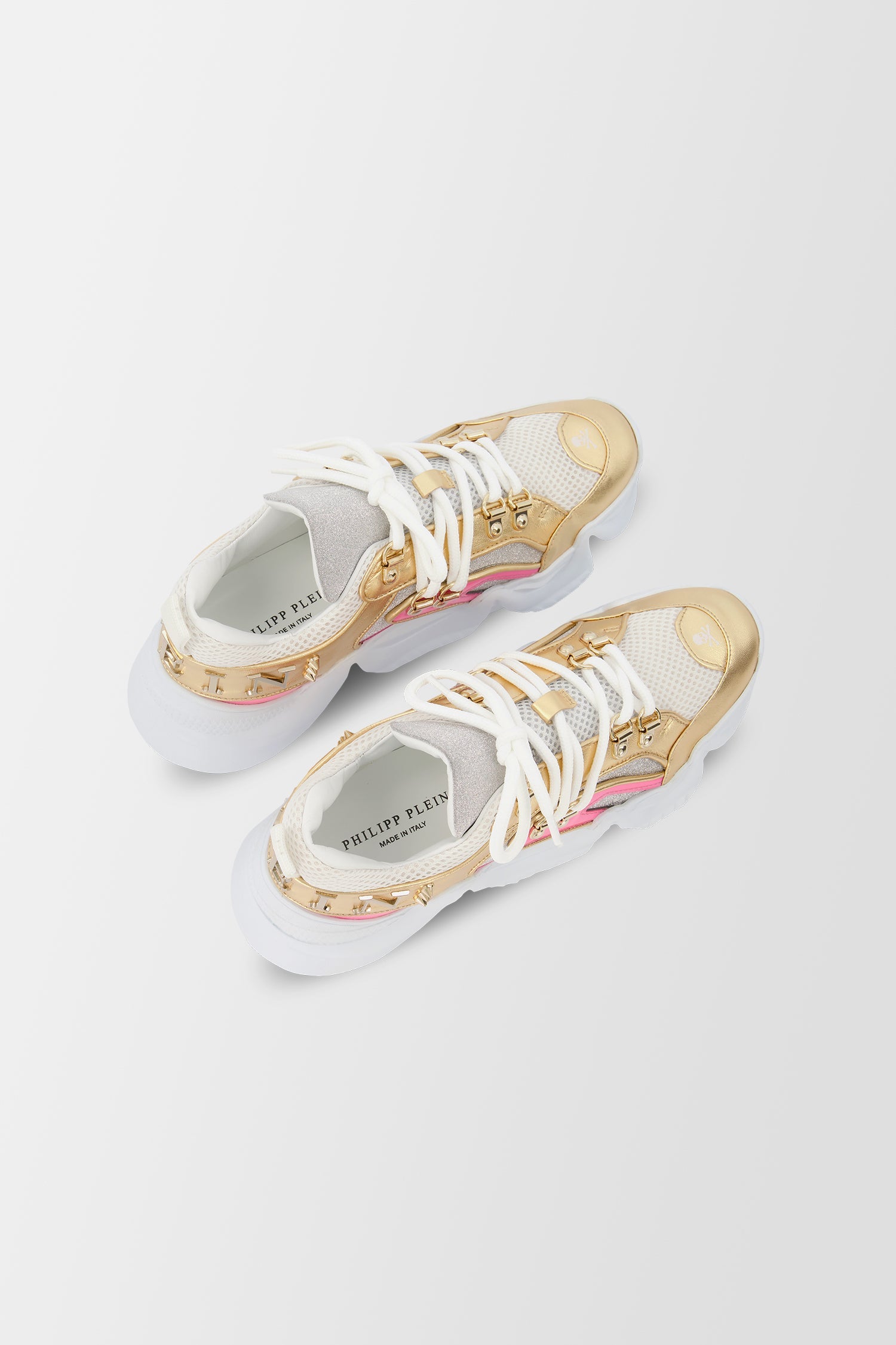 Philipp Plein Gold/Pink Crystal Sneakers
