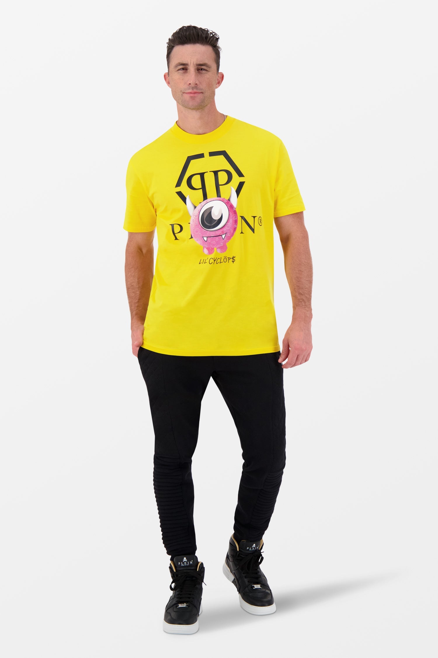 Philipp Plein Yellow Round Neck SS Monster T-Shirt