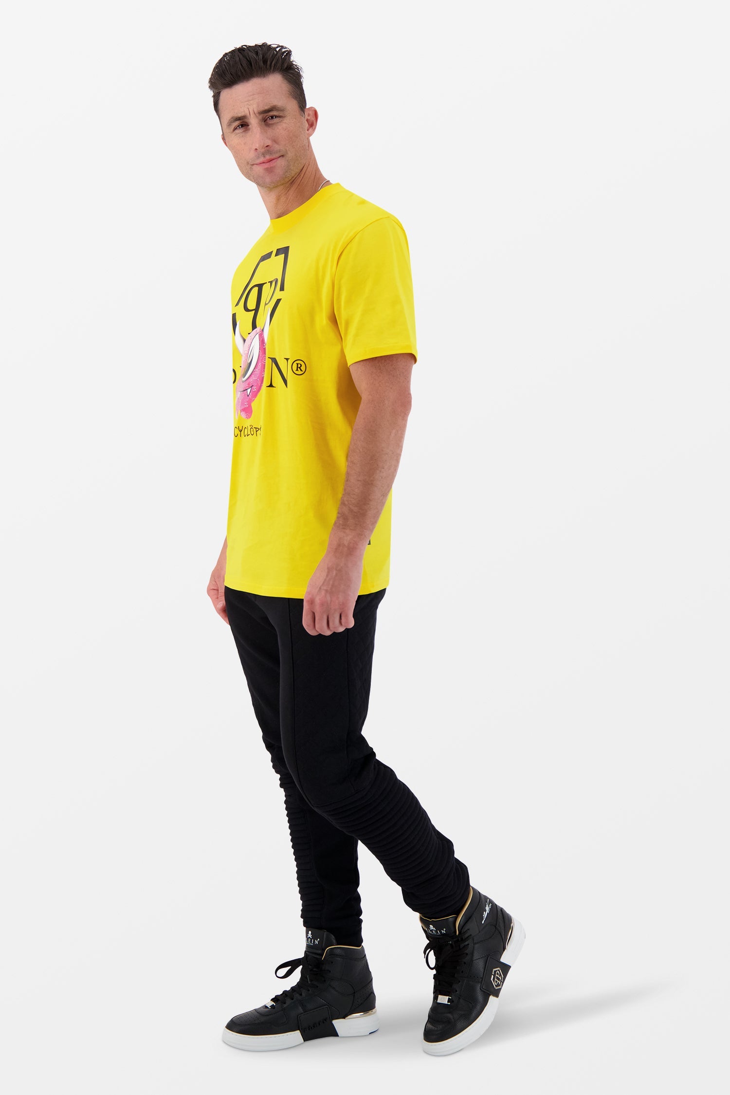 Philipp Plein Yellow Round Neck SS Monster T-Shirt