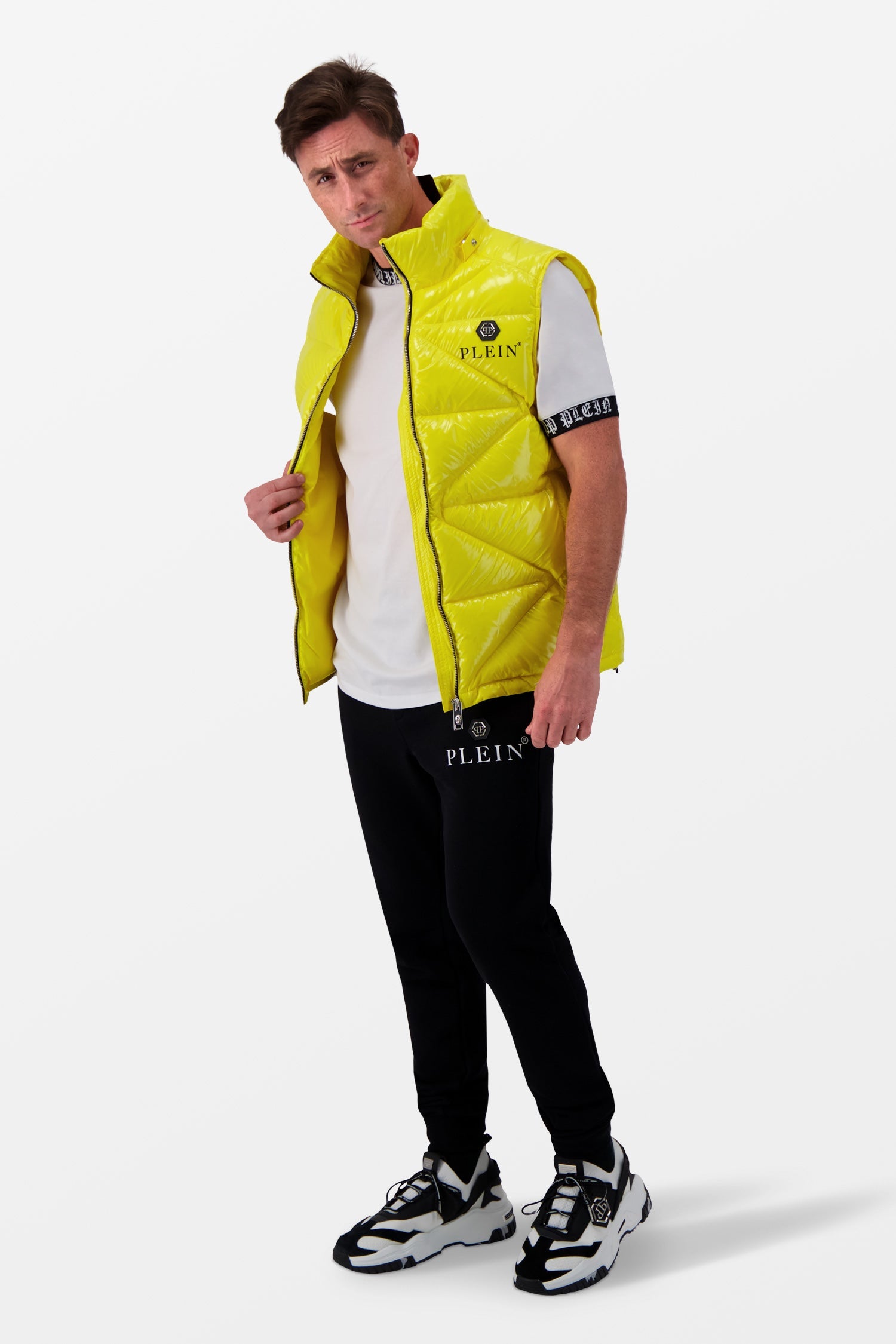 Philipp Plein Yellow Sleeveless Quilted Down jacket Hexagon